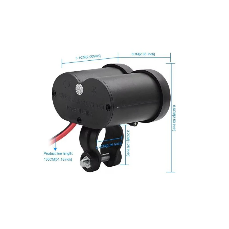 12V Motorcycle Dual USB Charger with Switch, Waterproof Cigarette Lighter Socket, Motorcycle Handlebar Clamp