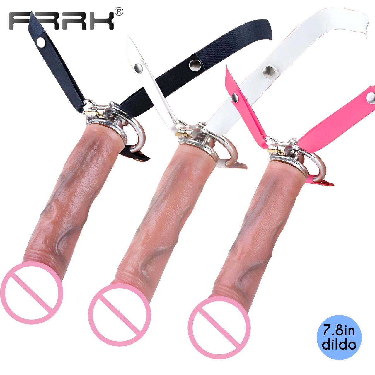 FRRK Stainless Steel Chastity Cage with 7 inch Mounted Dildo Urethral Plug to Pee BDSM Toys 남성페니스링 Intimate Sex Products