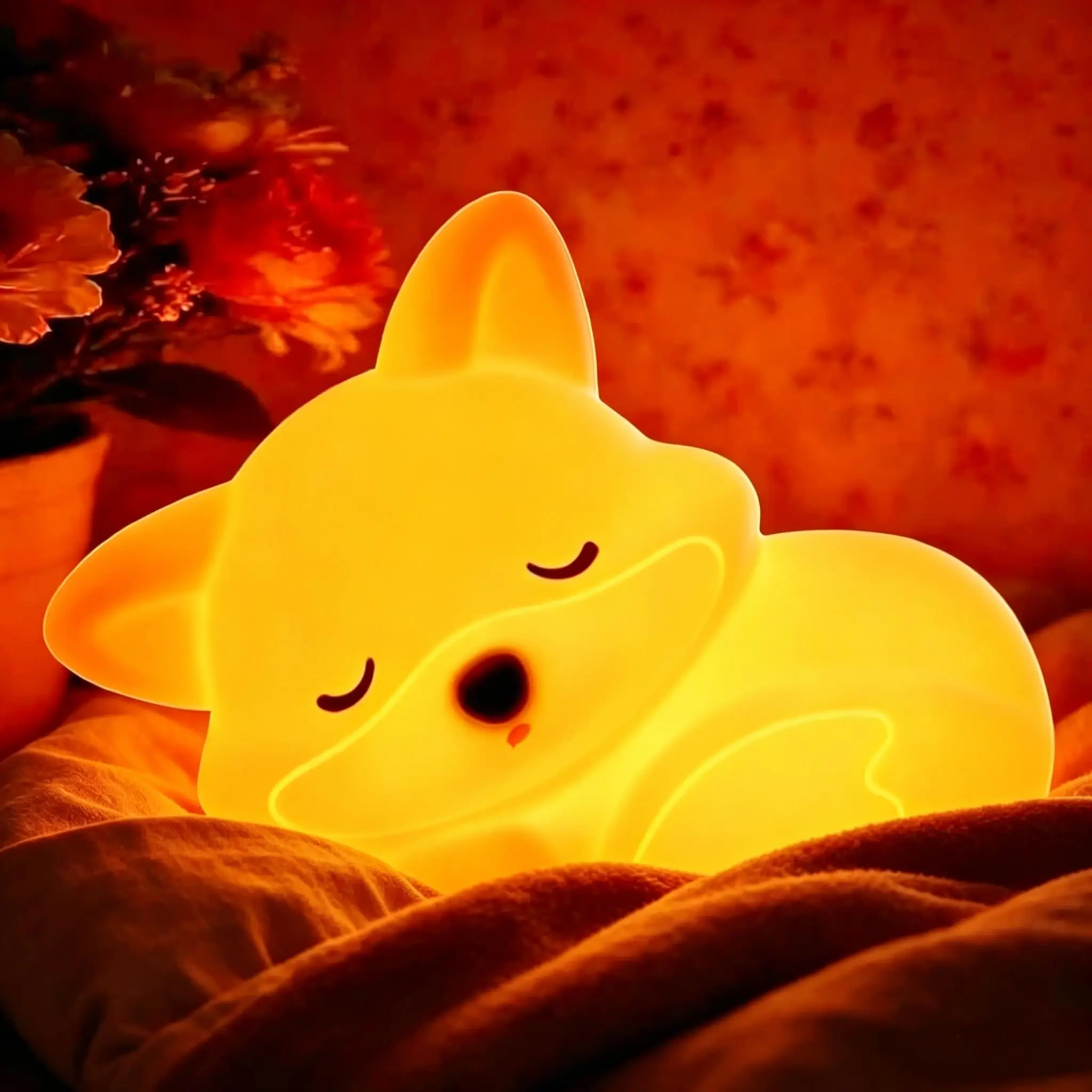 Fox Night Light  Silicone Lamp Gift, Touch On/Off Switch, Rechargeable Dimmable Timer Bedside Touch Nightlight for Breastfeeding