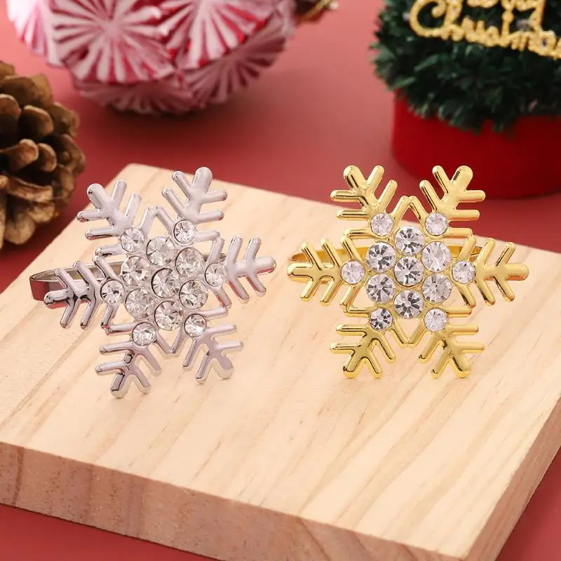 1Pcs Dinner Napkin Rings Holder Silver/Gold Snowflake Napkin Rings For Christmas Holiday New Year Wedding Party Table Decoratio