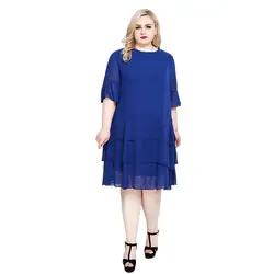 Summer Streetwear Solid Chiffon Half Sleeves Dress Women Ruffles O-Neck Midi Dress Casual Ladies Party Vestidos roupas femininas