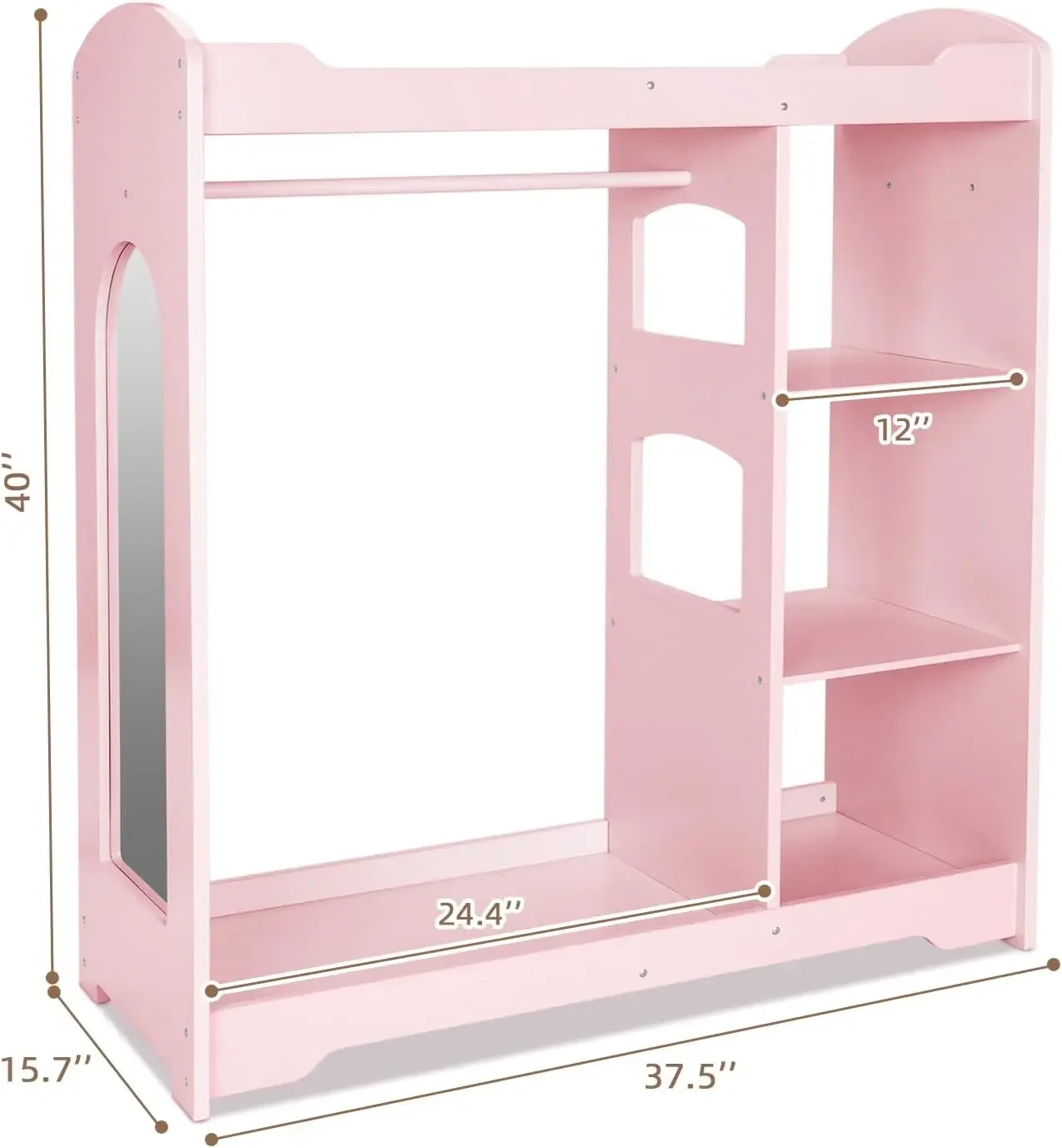 Kids Clothing Rack and Armoire with Mirror, Appropriate Height Kids Dress up Storage with Anti-tip Device, Helping Children