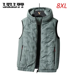 Chaleco informal a prueba de viento para hombre, Abrigo acolchado sólido, con capucha, talla grande 8XL, primavera y otoño