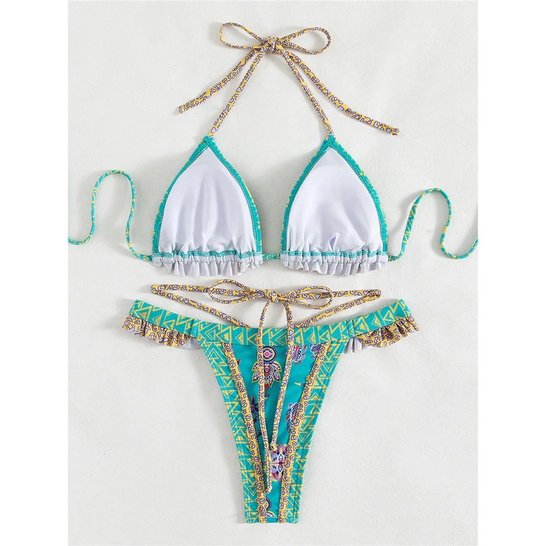 5 Farben, sexy, bedruckter Bikini mit Rüschen, Damen-Badebekleidung, zweiteiliger Bikini, Badeanzug, Badebekleidung, Modell V4651. – Detail 20