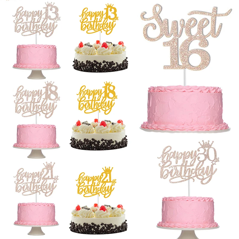 1pcs Happy Birthday Cake Topper 13th 16th 18th 21th 30th 40th 50th Age Adult Birthday Cake Decoration Anniversary Party Favors