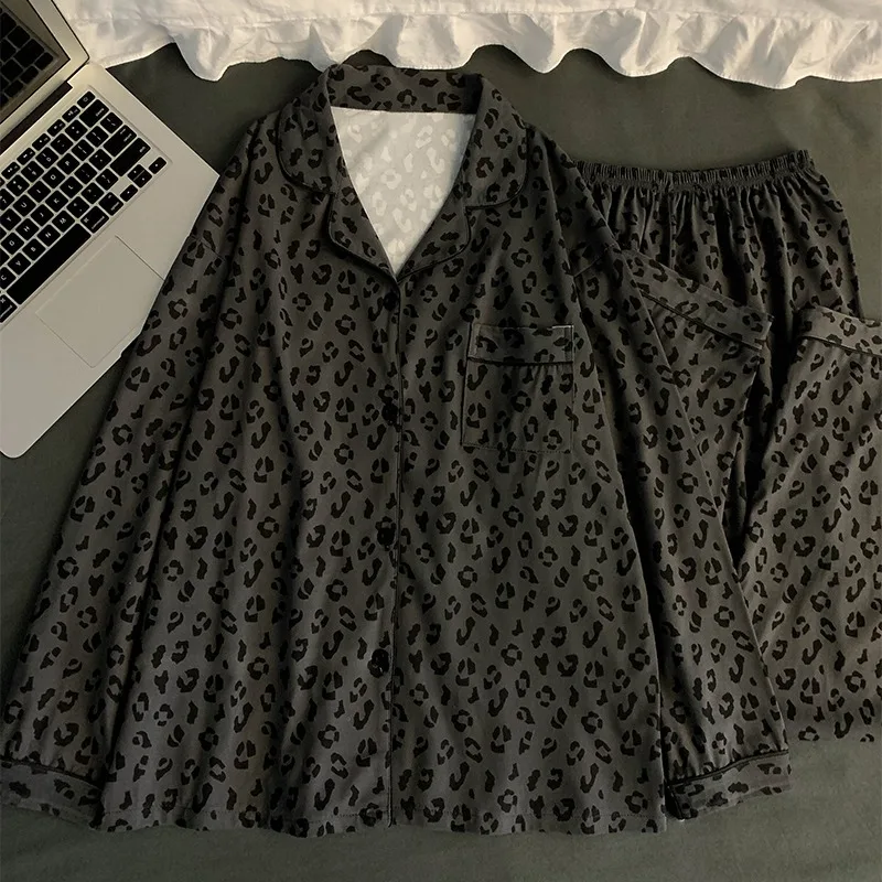 Französisches Luxus-Pyjama-Set mit Leopardenmuster für Damen, weiche Langarm-Nachtwäsche, lässige Vintage-Loungewear, neue Frühlings-Nachtwäsche – Detail 2