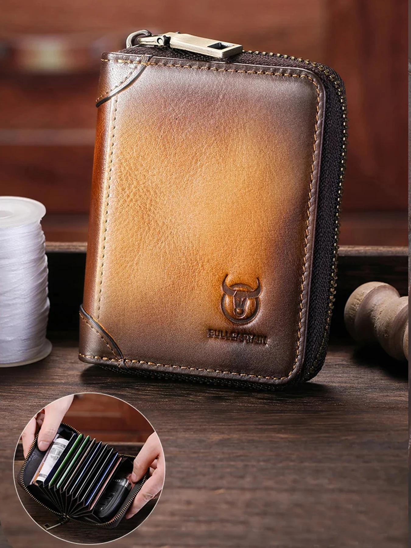 Genuine Leather For Men Zipper Casual Business Credit Card Holder Multifunctional RFID Blocking Coin Purse With 11 Card Slots