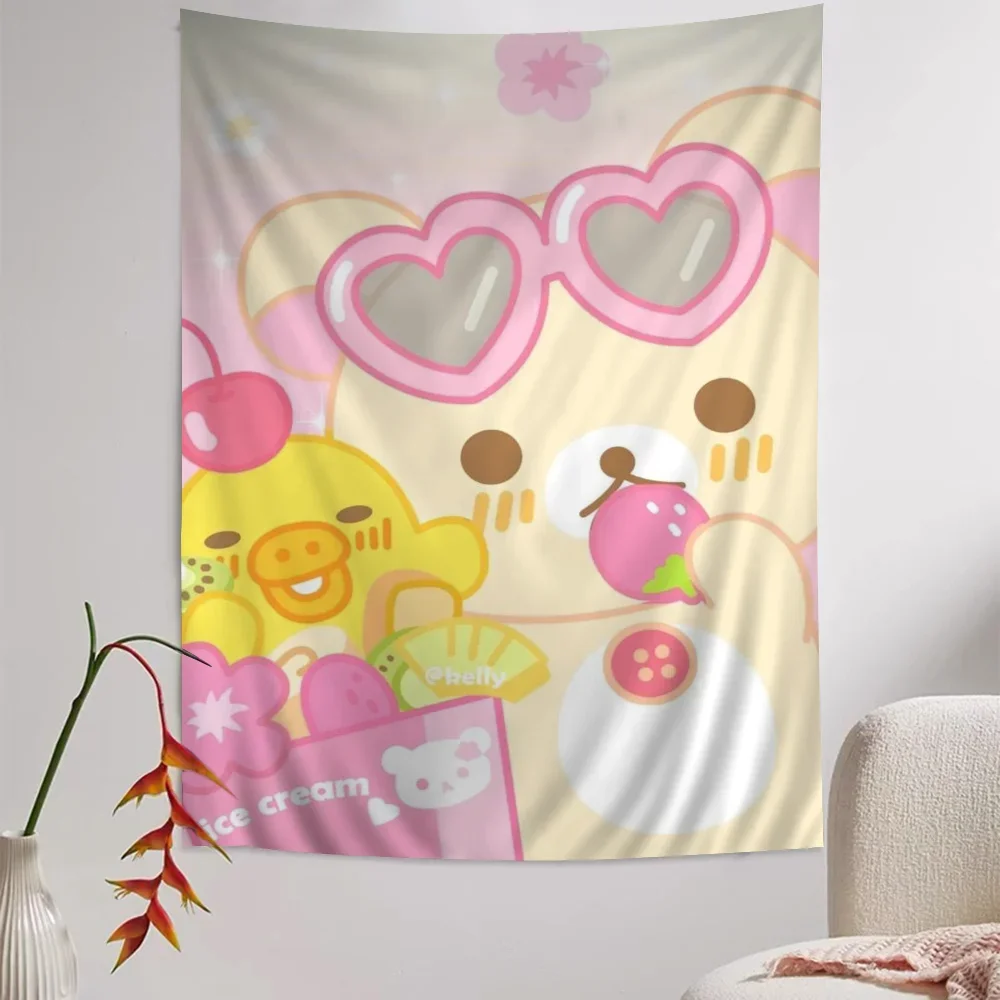 Cute Rilakkuma Bear Printed Large Wall Tapestry Hanging Tarot Hippie Wall Rugs Dorm Home Decor