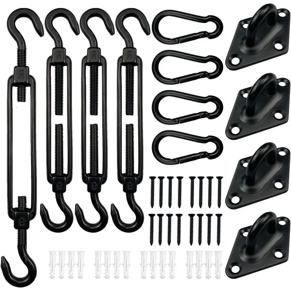 

Shade Sail Hardware Kit 6 Inch - 304 Stainless Steel Sun Shade Hardware, Black, 44 Pcs