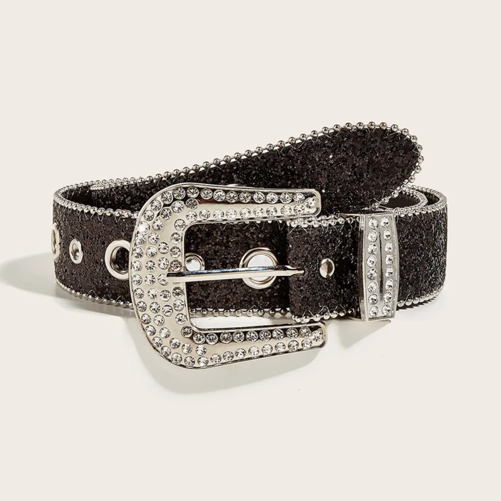 Women Men Rhinestone Wide Belt Vintage Bling Crystal Diamond Studded Leather Belt Western Cowgirl Waist Belt
