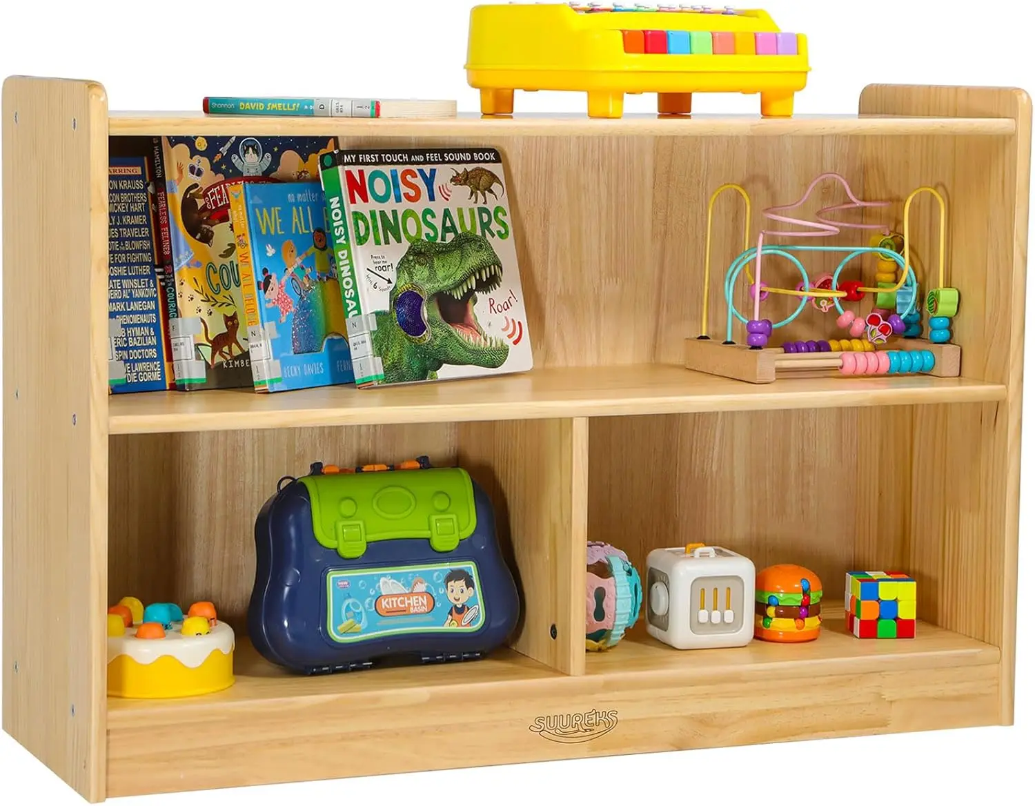 

Двухуровневая деревянная полка для игрушек и книг для детей, органайзер для хранения в стиле Монтессори, безопасная мебель для детской (90x60x30 см)