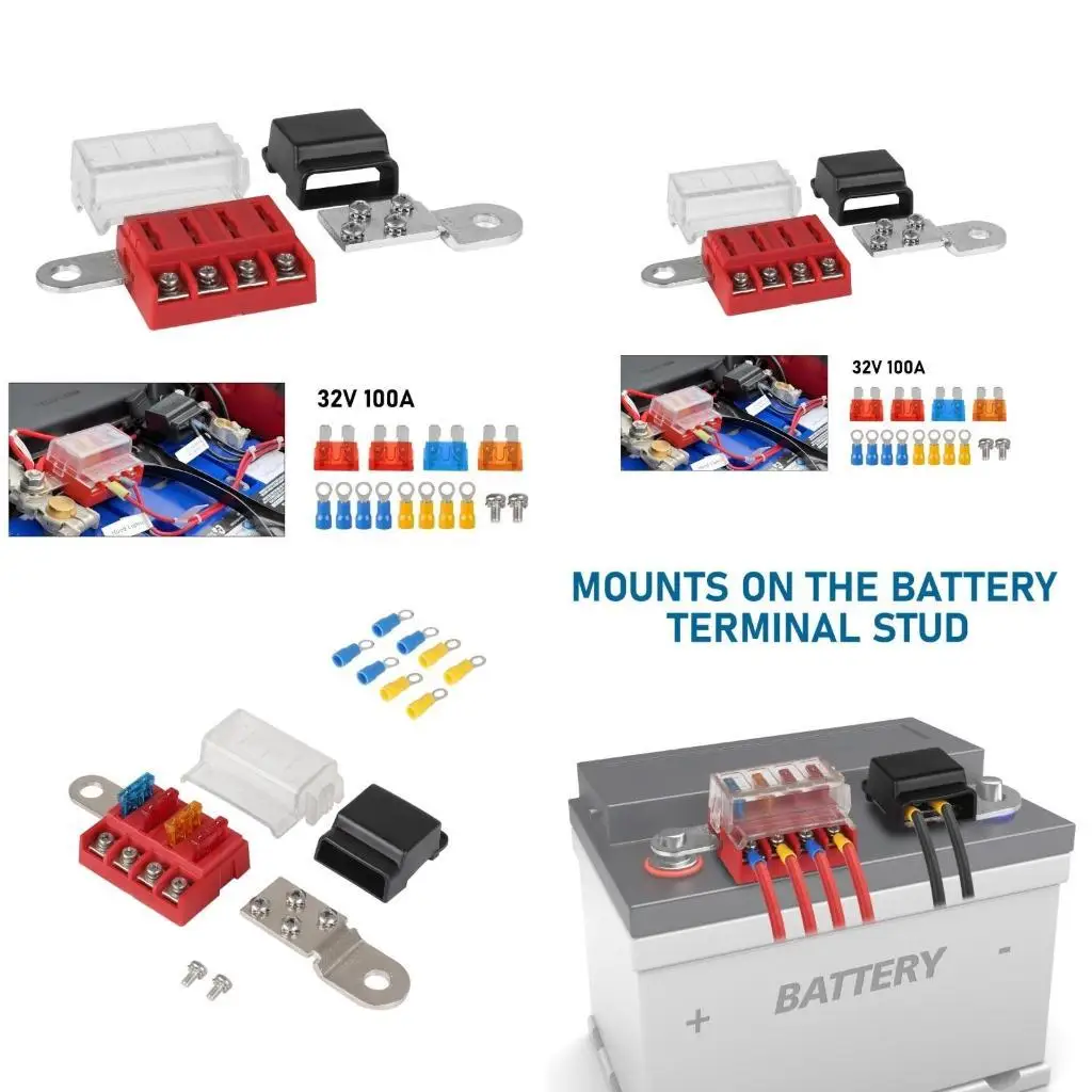 

E7CA Busbar Boating Equipment 32V 5024 Battery Terminals Fuses Block Mount Fuses Block Battery Terminals Mount 4 Circuit
