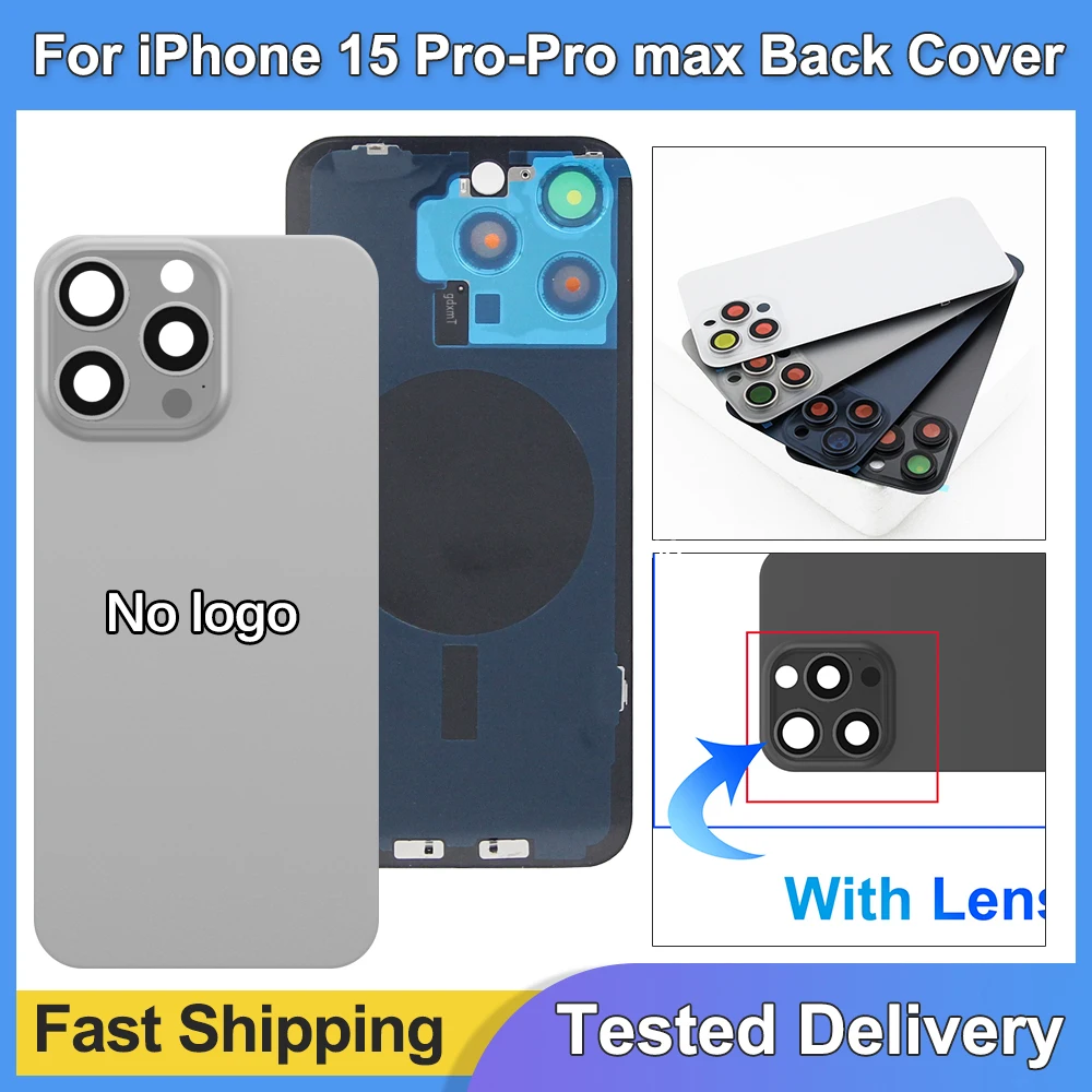 Für iPhone 15 Pro Max Akku-Rückabdeckung mit Kameralinse Telefon-Rückgehäuse Ersatz-Glasrückabdeckung für iPhone 15 Pro