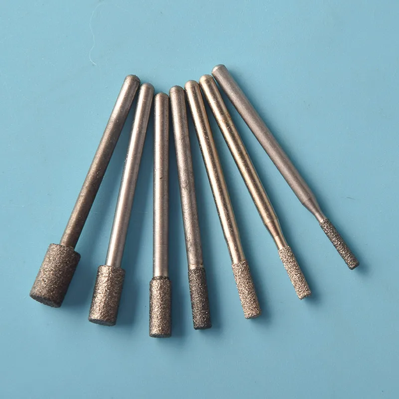 Diamond Coated Burr Set Grinding Engraving Bit 3mm Shank Cylindrical Rotary File For Stone Carving DIY Polishing Grinding head