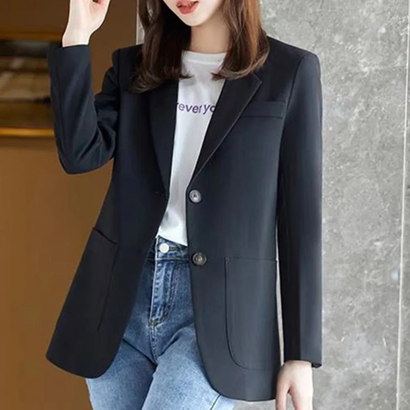 Blazer tout assressentiavec poches épissées pour femmes, blazers décontractés pour dames de bureau, vêtements monochromes à la mode, automne,