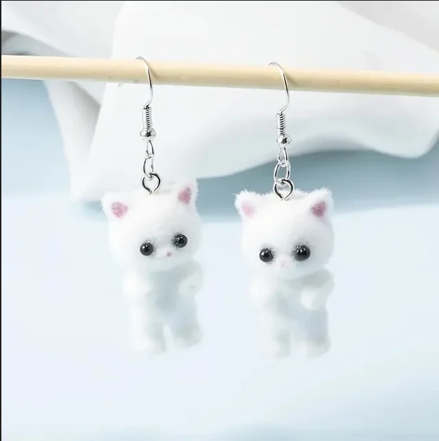 Cute Resin Flocked 3D Cat Earrings,Cartoon Animal Earrings,Holiday Party Gift