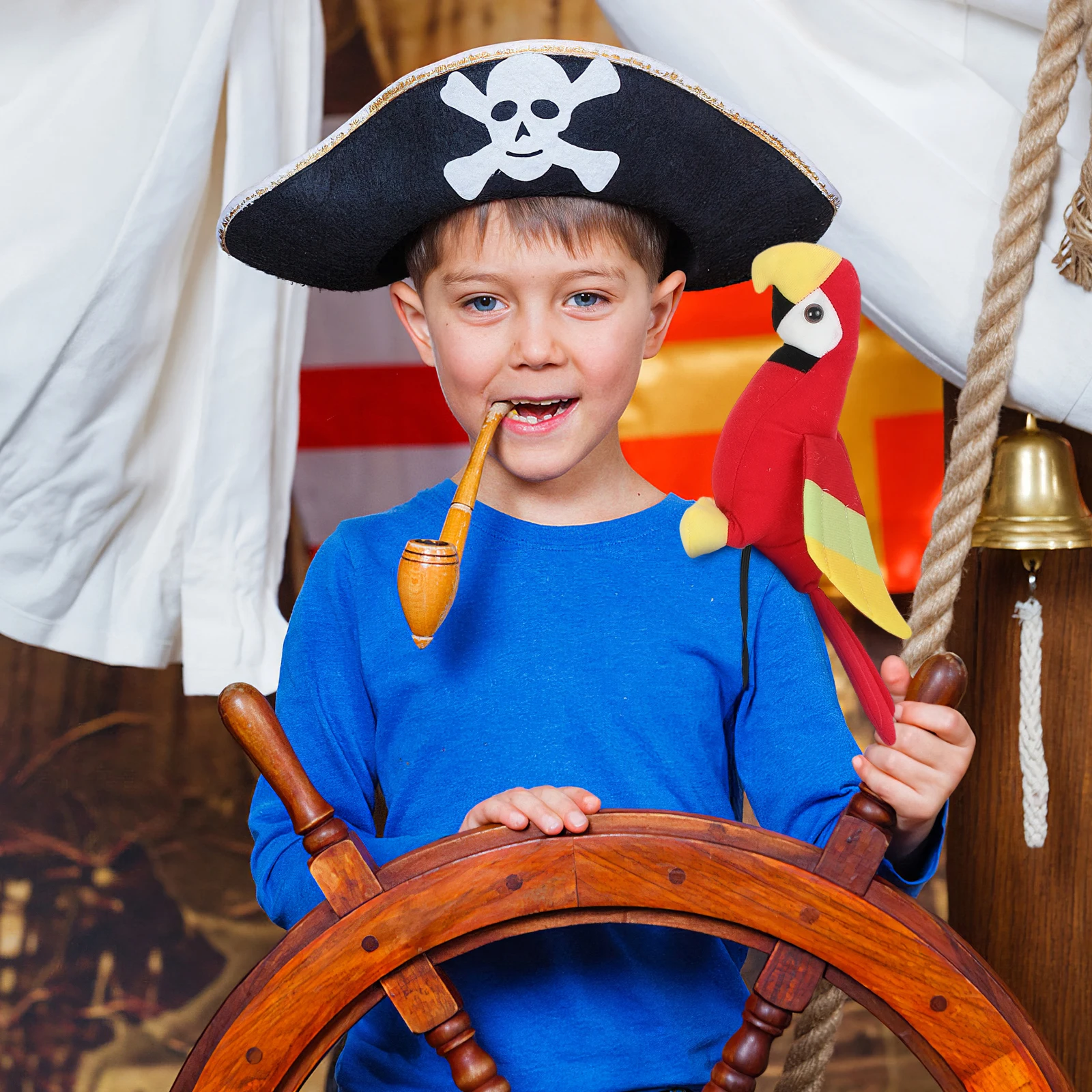 1세트 해적 의상 액세서리 어깨에 앉아있는 만화 앵무새 어린이 코스프레 파티 소품 해적 용품 어깨에 앉아있는 앵무새