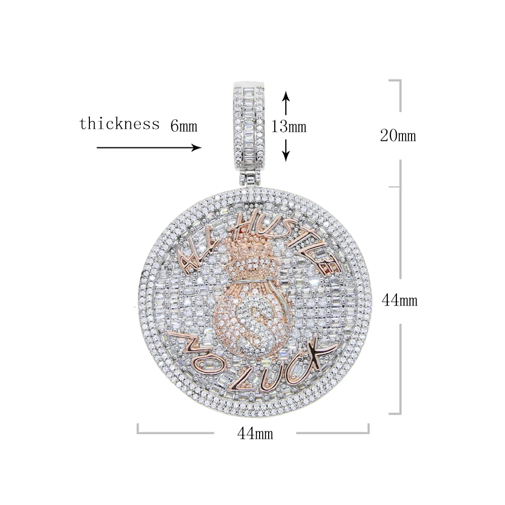 Iced Out Bling 5A CZ Cubic Zircon Round Custom Letter Pendant Money Bag Dollar Symbol Charm Necklace For Men Boy Hip Hop Jewelry