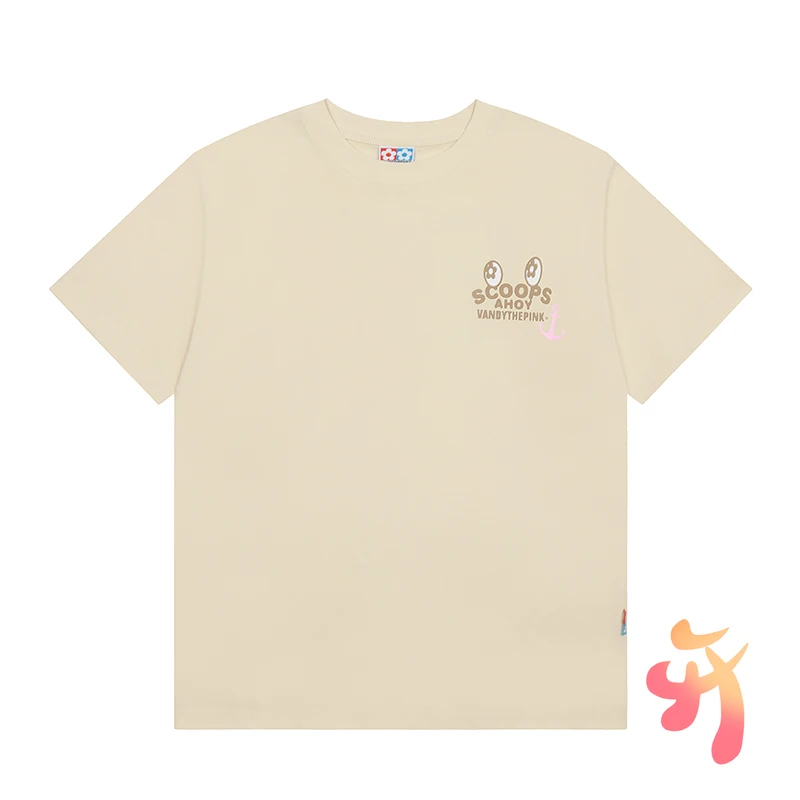 Oversized Summer VANDYTHEPINK T-shirts High Quality Cotton Round Neck Letter Logo Ice Cream Print Short Sleeve Top Loose Tshirts