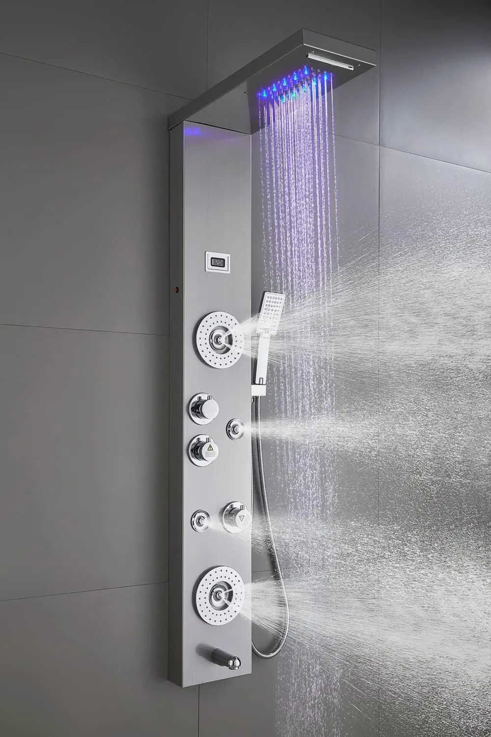 ELLO&ALLO Stainless Steel Shower Panel Tower System,LED Rainfall Waterfall Shower Head 6-Function Faucet Rain Massage System wit