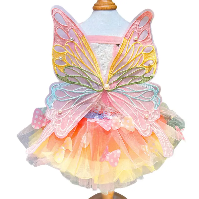 Pet Princess Clothes Kitten Thin Skirt Dog Cat Rainbow Butterfly Puffy Dress Dogs Skirt Summer Dresses Pets Supplies New