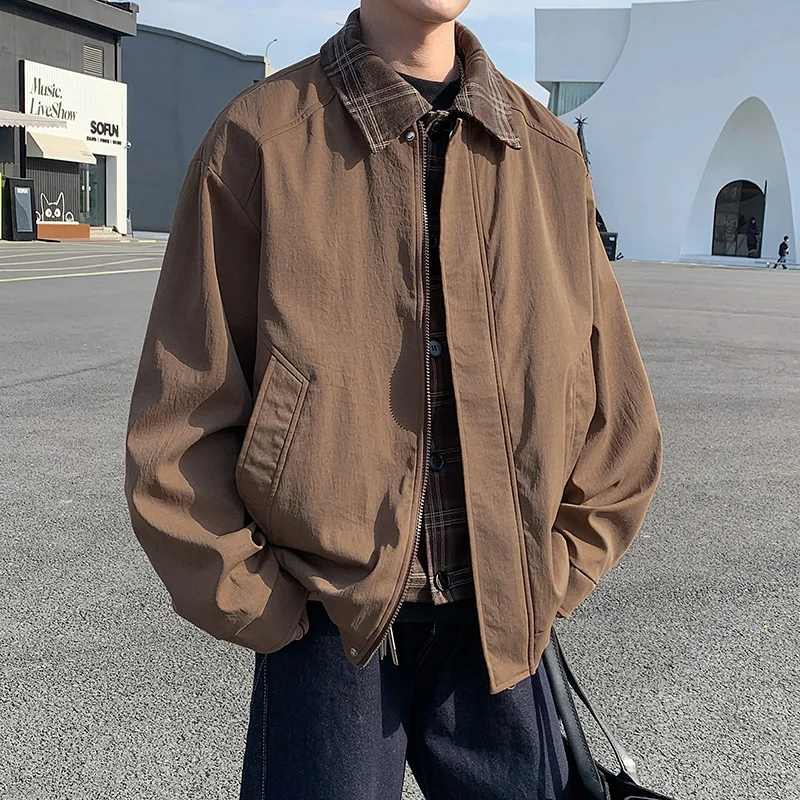 

Casual Loose Men's Jaet Fake Two-Piece Collar Spring Autumn New American Sle Polyester Fiber Long Sve Zipper Closure