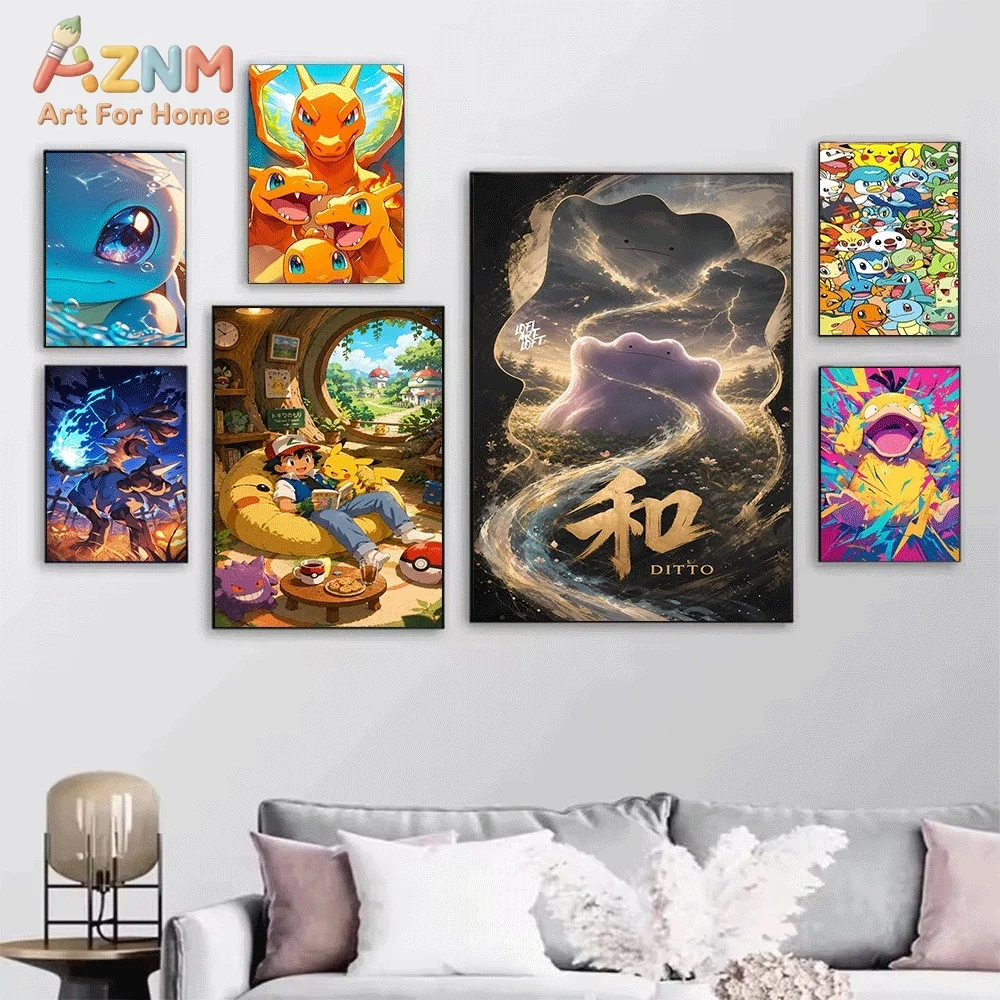 Anime Pokemon Beedrill Bug‑type Canvas Wall Art, Retro Oriental Style Pocket Monster Cartoon Frameless Canvas Painting for Kid