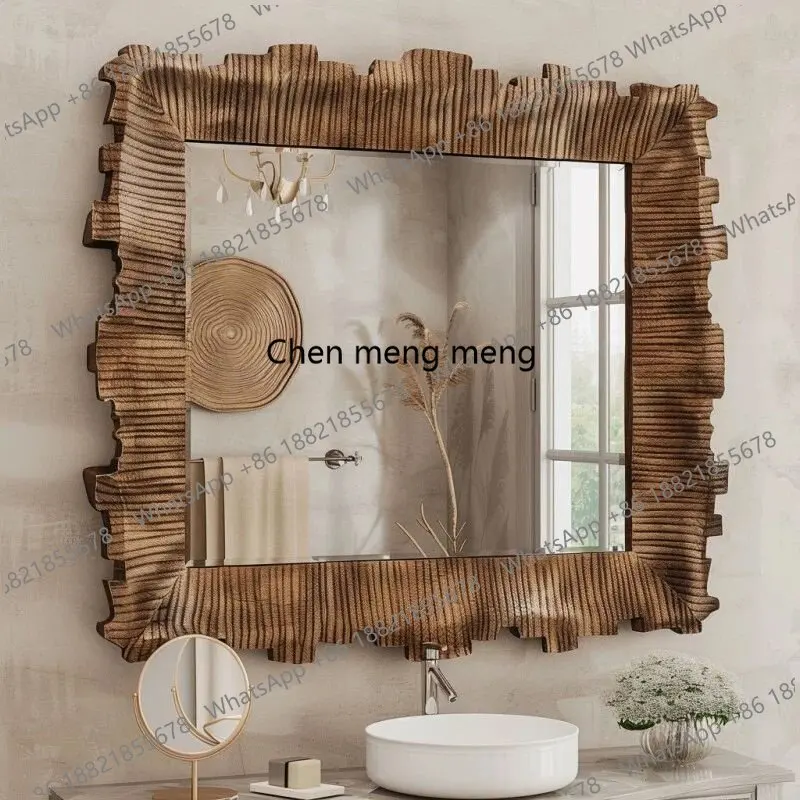 Wabi-sabi wind rattan wavy edge decorative mirror household entrance bedroom wall hanging mirror decorative mirror