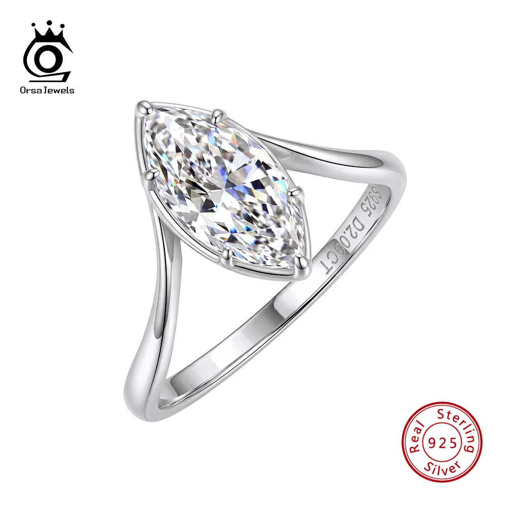 ORSA JEWELS 925 Sterling Silver D Color Marquise Cut Moissanite Solitaire Engagement Ring Promise Wedding Jewelry Gift MOR33