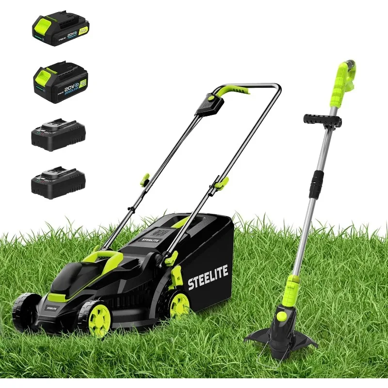 

Steelite Cordless Lawn Mower 13.2 inch & String Trimmer Cordless 10-Inch Combo, 21V 4.0Ah & 2.0Ah Batteries, Charger Included