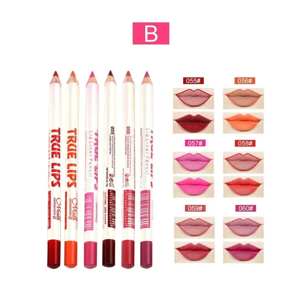 립 화장품 6Pcs/set Cosmetic Professional Wood Lipliner Waterproof Lady Charming Lip Liner Soft Pencil Contour Makeup Lipstick Tool