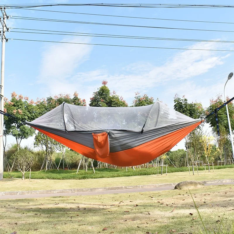 Automatic quick-opening pole mosquito net hammock outdoor camping mesh breathable anti-rollover anti-mosquito, hammock double