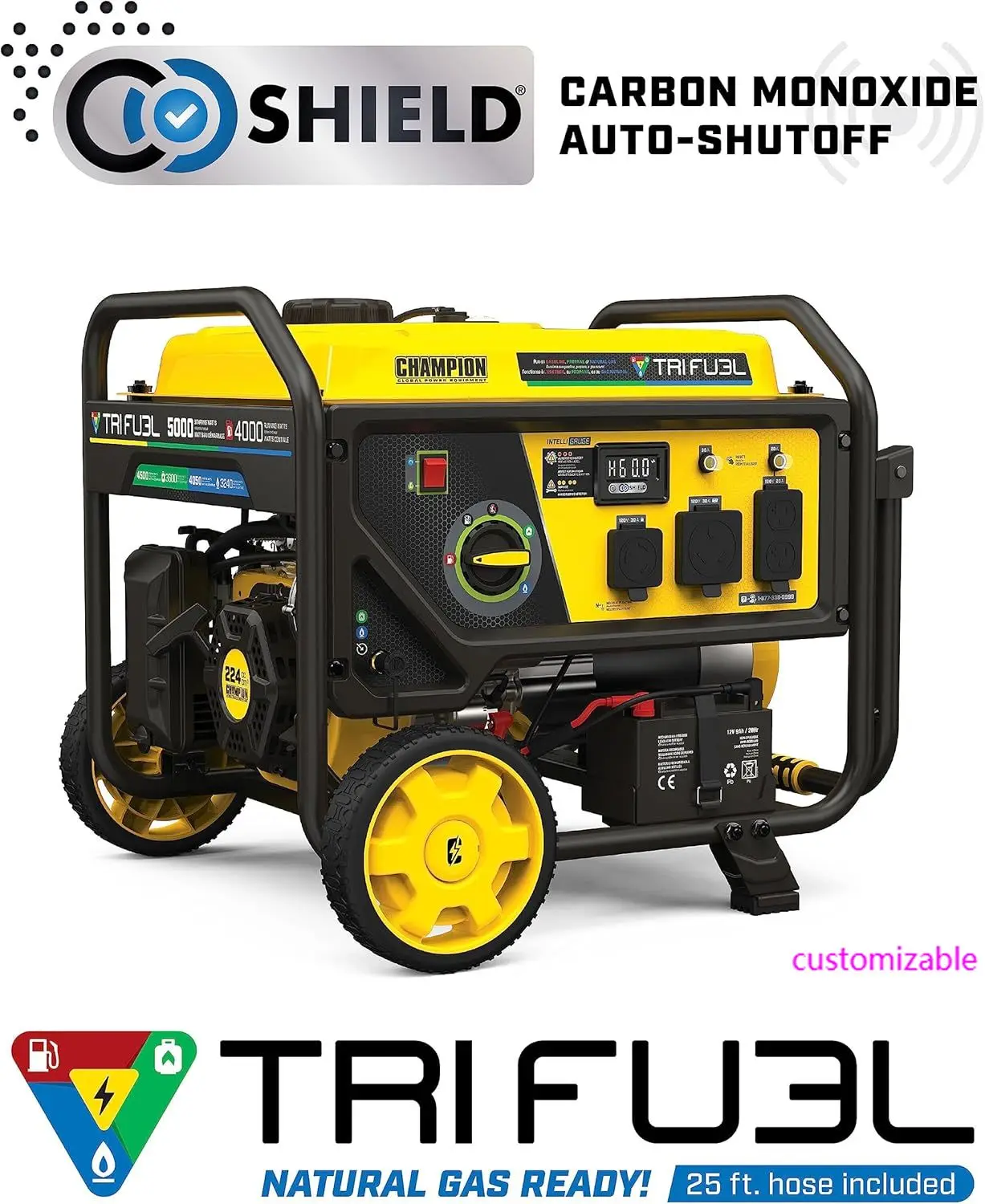 

5000-Watt Electric Start Tri Fuel RV Ready Portable Generator with CO Shield