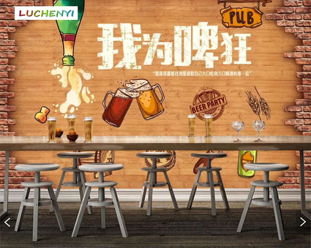 

Papel de parede custom wall breaking beer fast food shop 3d wallpaper mural,restaurant bar dining room cafe wall papers sticker