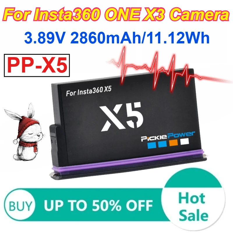 

PP-X5 3.89V 2860mAh Rechargeable Li-ion Battery Pack for Insta360 ONE X3 Camera Batteries +2 Card Slot Battery Charging Box