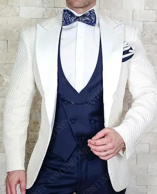 

ANNIEBRITNEY Peaked Lapel Men's Suits Set Slim Fit Groom Tuxedos for Wedding Prom Custom Formal White Jacket Pants Suits for Men