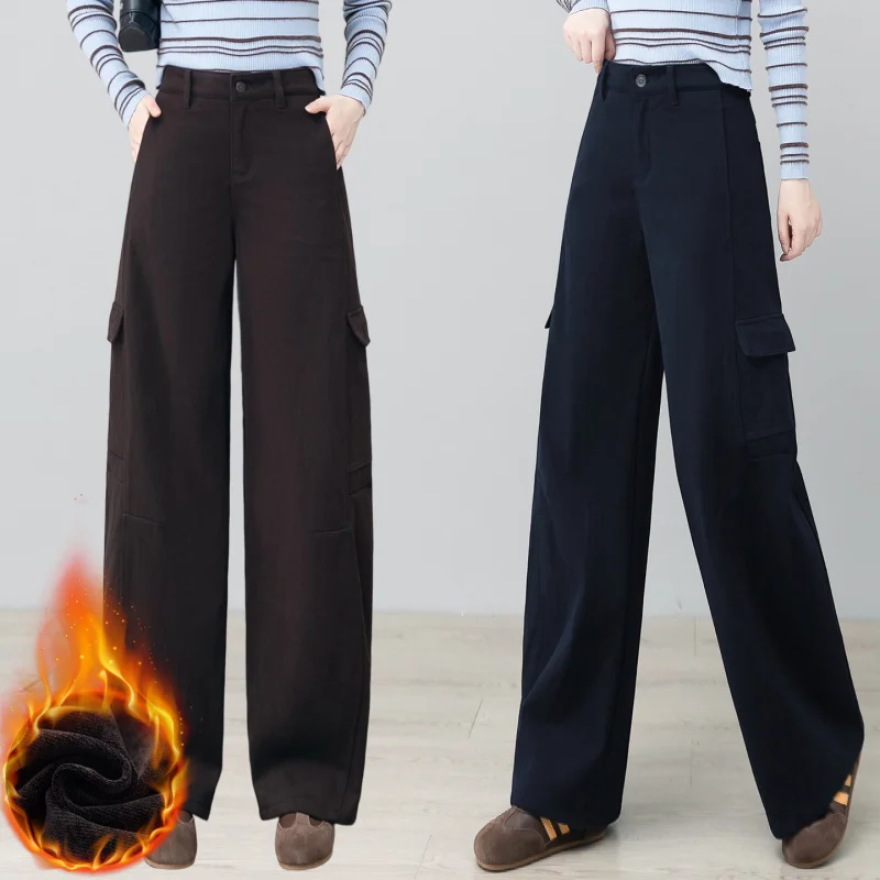 

Warm Denim Scimitar Pants for Women, Fleece-Lined, Thickened, Stretchy, Draped, High-Waisted, Slimming, Casual Pants