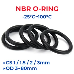 NBR Black Nitrile O-Ring OD 3-80mm Thickness CS 1/1.5/2/3mm O-Rings Seal Gasket Oil & Corrosion Resistant Seal
