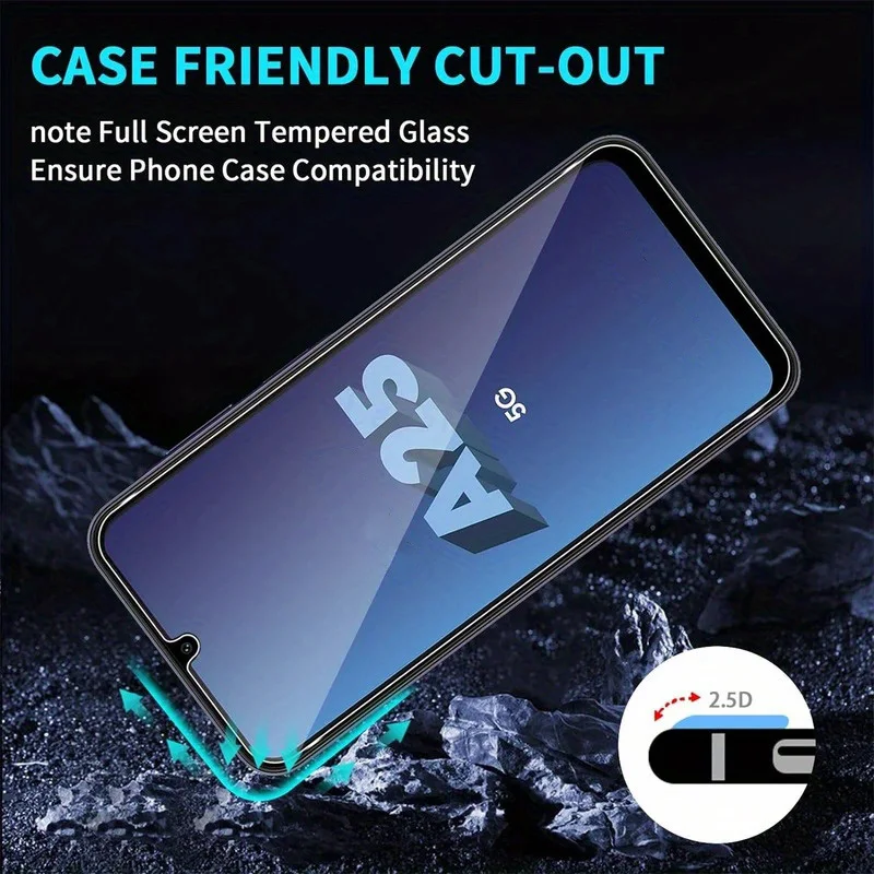 3+3 팩 갤럭시 A25 5G 스크린 보호필름 + 카메라 렌즈 보호필름, 9H 경도, 스크래치 방지, 기포 없음, HD 강화유리