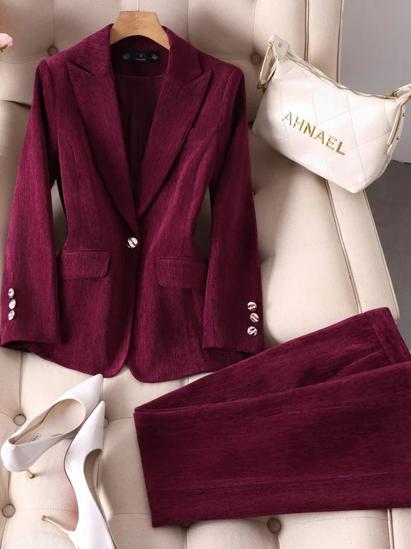 Elegant Women's Suit Set Winter New Professional Art Exam Uniform  Charnier Western Coat Slimming Commute Style Long Sleeve