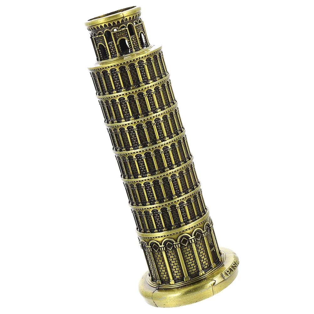 Leaning Tower of Pisa Model Alloy Crafts Building Decorative Architectural Home Miniature Desktop Metal Italy Office Vintage