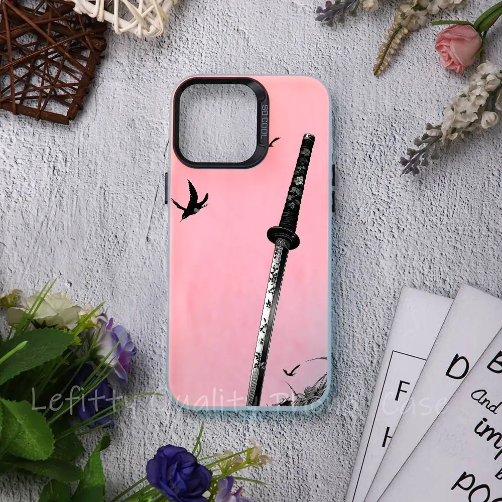 

Japan Luxury Samurai Sword Phone Case For IPhone 16 15 14 13 12 11 Pro Max Matte Aurora Multicolor Laser Metallic Gradient Funda