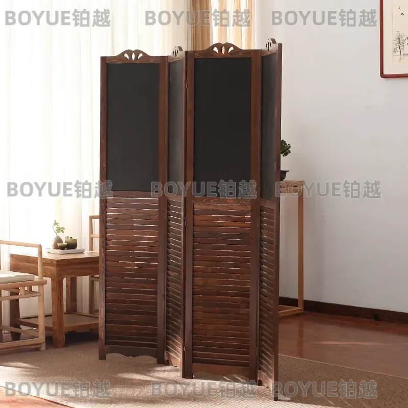 for Venetian Blackboard Screen Partition Folding Mobile Solid Wood Room Divider for Living Room Porch Small Apartment Modern