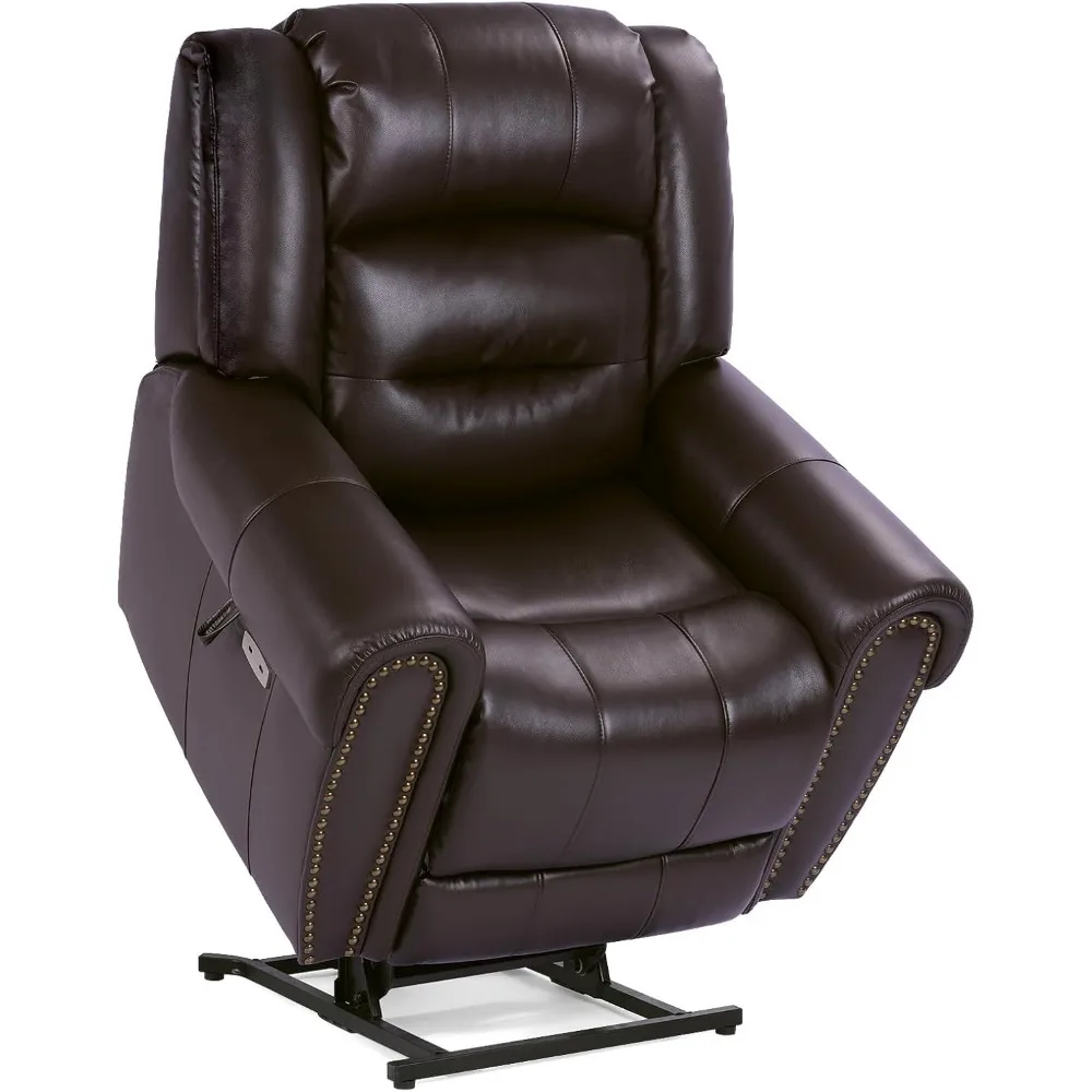 Cadeira reclinável clássica de motor duplo para idosos, poltrona reclinável de couro respirável resistente de 400 libras com calor e massagem