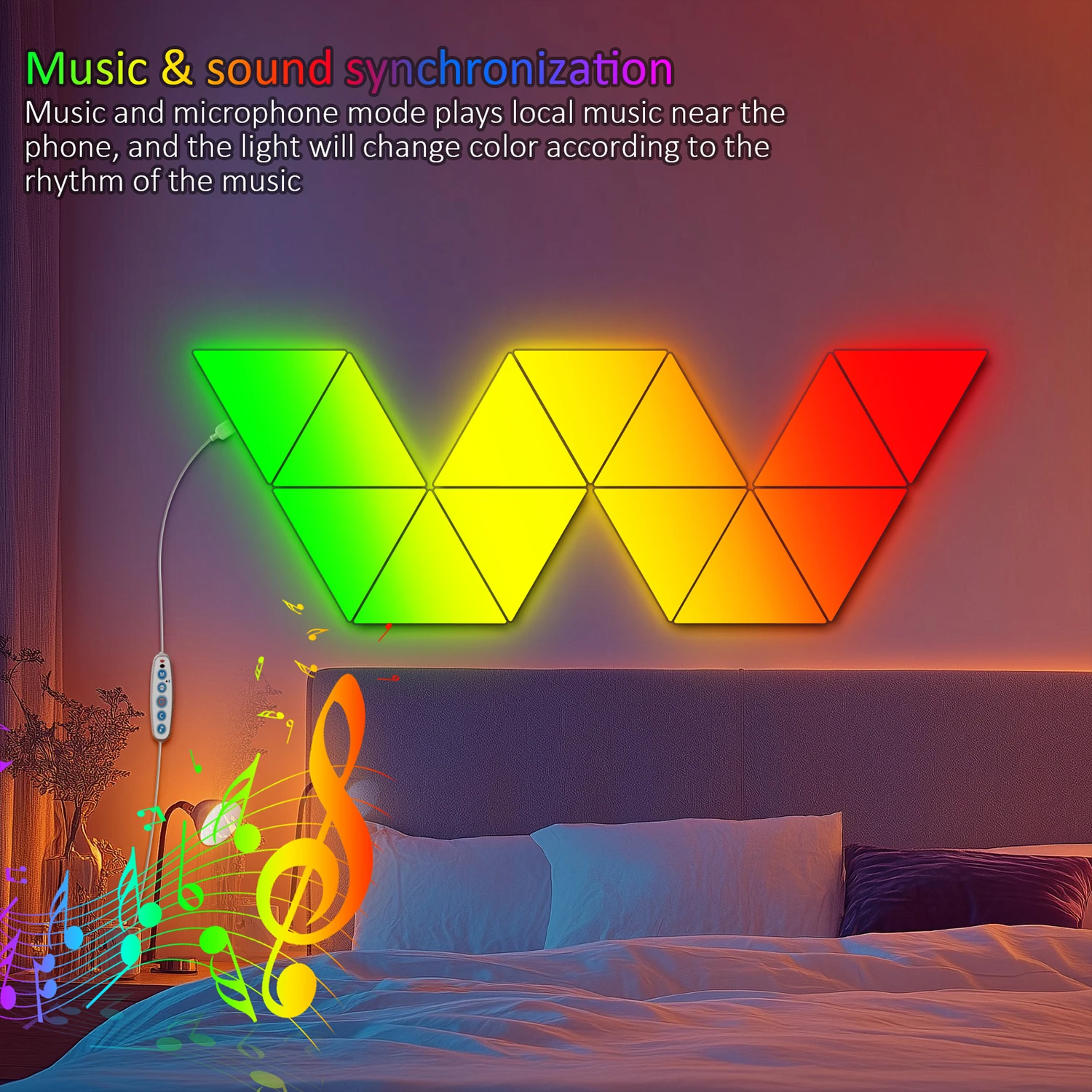 Big LED Smart Triangule Lamp RGB Wall Lights APP Music Rhythm Background Light Game Room Bedroom Bedside Night Light Decoration
