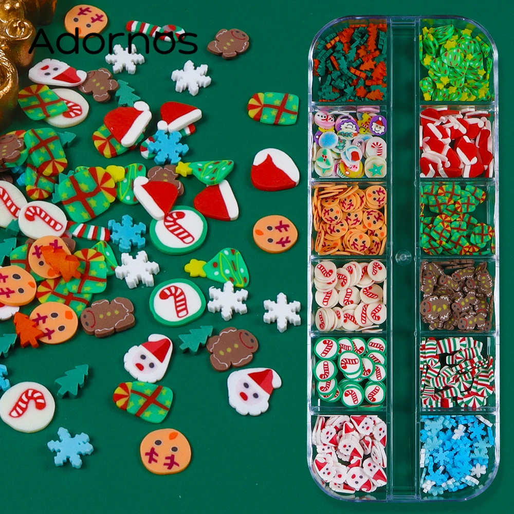 クリスマスネイルアートデコレーションスノーフレーク雪だるまソフト粘土スライスクリスマスギフト新年かわいいクリスマス帽子ジンジャーブレッドネイルパーツ