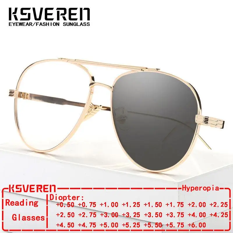 

KSVEREN Men Metal Oval Photochromic Reading Glasses Fashion Presbyopic Glasses Prescription Glasses Optical Glasses Frame