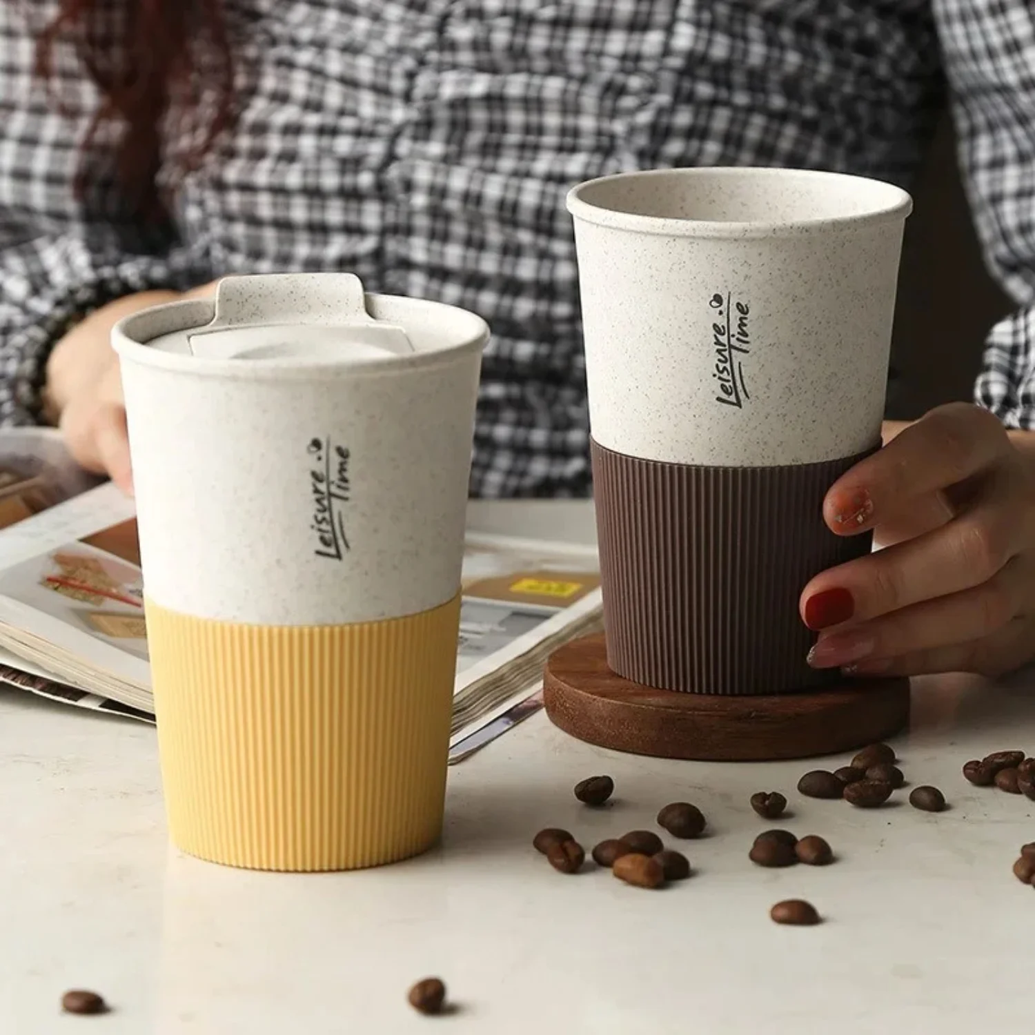 Portable Coffee Cup Double Wall Mug Wheat Straw  Plastic Travel Water Cup with Lid  Women Men Drinking Cup Gift Water cup Trump 