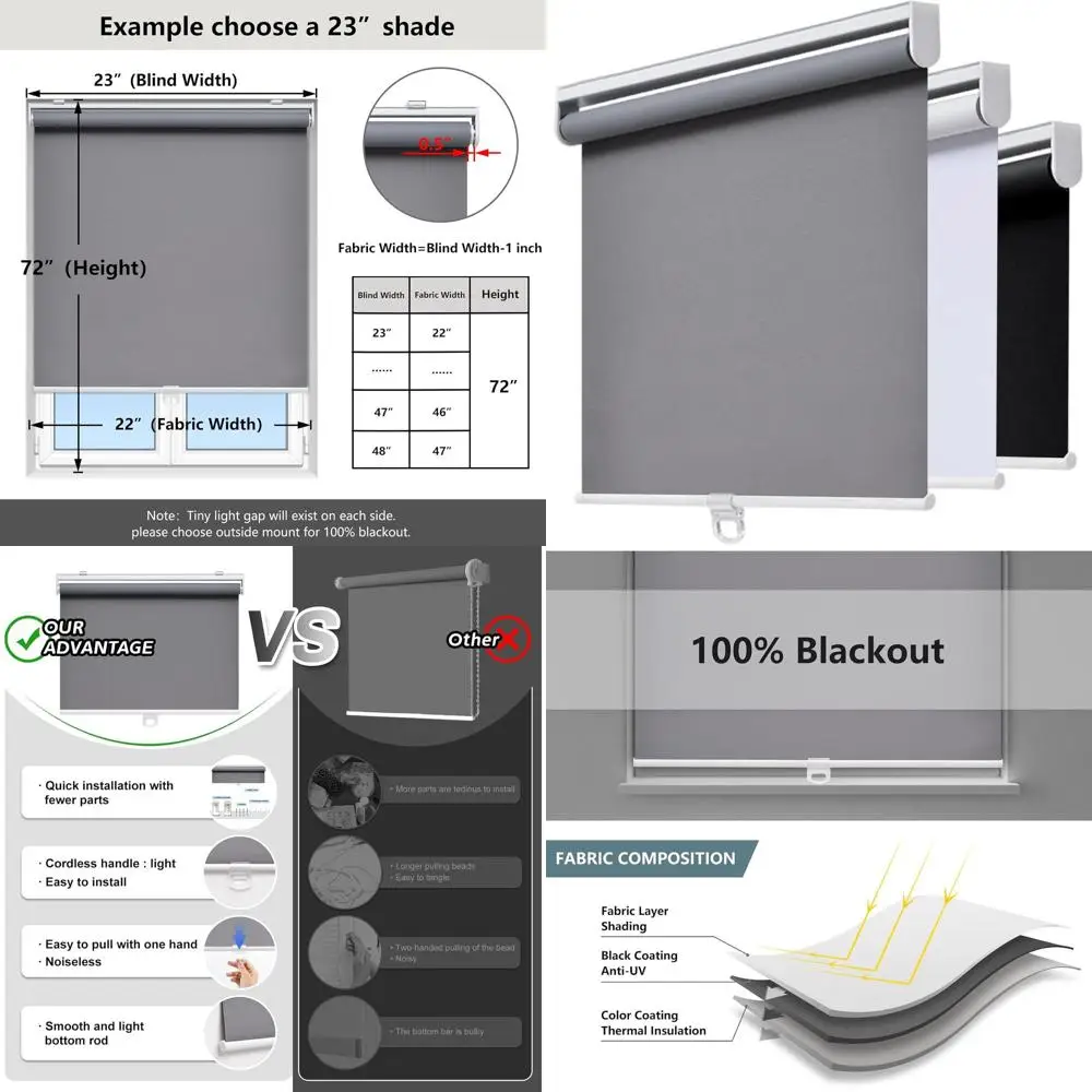 

Рулонные шторы Blackout без шнура, затемняющие, с защитой от УФ-излучения, 35x72, серые