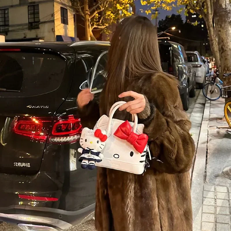 2023 New Anime Hello Kitty Bowknot Handbag Fashion Cartoon Cute KT Cat Messenger Bag Multi Style Versatile Storage Girl Gift Toy